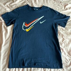 Boys youth, navy Nike, red, yellow and white swish short sleeve T-shirt
